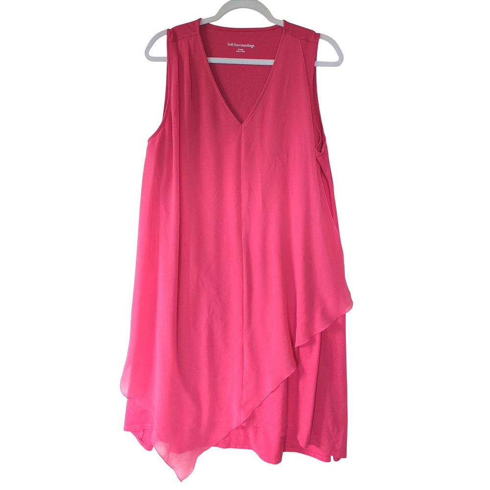 Soft Surroundings Pink Layered Tunic Dress XL Boho Lagenlook Coastal Chiffon